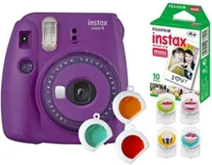 Câmera Instantânea Instax Mini 9 + 3 filtros + Pack 10 fotos + 4 Clips | R$484