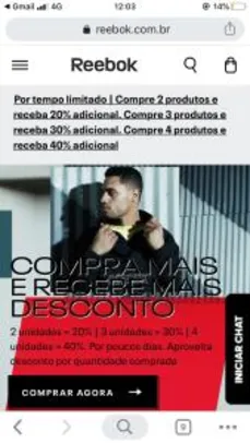 Até 40% OFF em itens do outlet Reebok