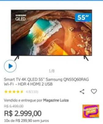 [APP] Smart TV 4K QLED 55” Samsung QN55Q60RAG Wi-Fi