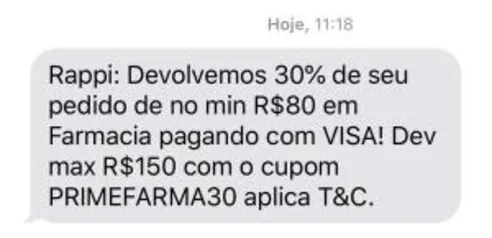 Rappi 30% de cashback em Farmácia com Cartão Visa na Rappi