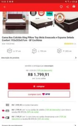 [900 AME] Cama Box Colchão King Pillow Top Mola e Espuma | R$1800