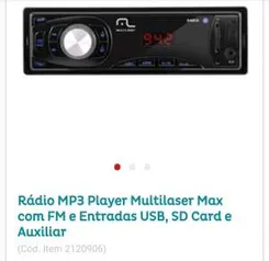 [Extra]Rádio MP3 Player Multilaser Max com FM e Entradas USB, SD Card e Auxiliar  por R$ 78