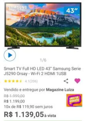 Smart TV Full HD LED 43” Samsung Serie J5290 Orsay - R$1139