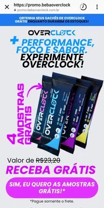 Ganhe 4 sachês grátis da Overclock 