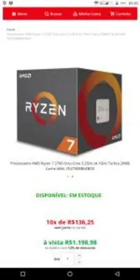 Processador AMD Ryzen 7 2700 Octa-Core 3.2GHz (4.1GHz Turbo) - R$1.199
