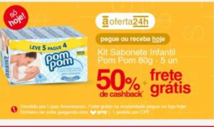 (AME R$ 3,70) Kit Sabonete Infantil Pom Pom Hidratante 80g - 5 unidades R$7