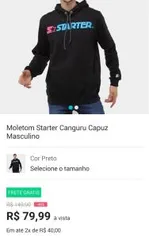 Moletom Starter Canguru Capuz Masculino | R$80