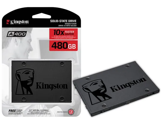 SSD Kingston A400, 480GB, SATA, Leitura 500MB/s, Gravação 450MB/s