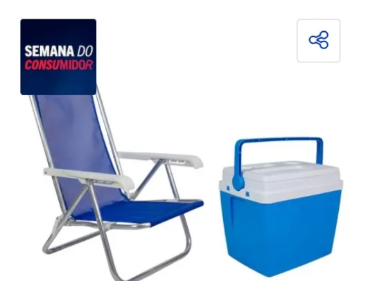Conjunto Bel - Cadeira Reclinável Lazy + Caixa Térmica 26L - Azul