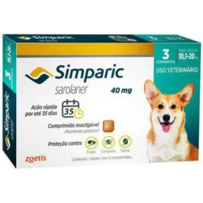 [Marketplace] Antipulgas Zoetis Simparic 40 Mg Para Cães 10,1 A 20 Kg - 3 Comprimidos