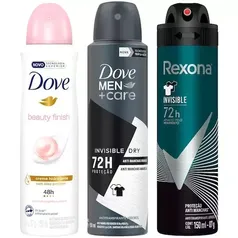 [VIP] Trio de Desodorantes Aerosol Dove Beauty Finish, Dove Men+Care Invisible Dry e Rexona Aerosol