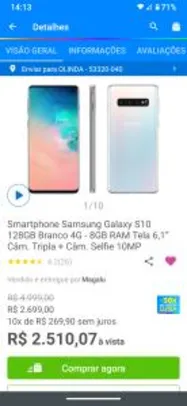 Smartphone Samsung S10 branco e outras cores. | R$2510