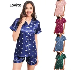 Lovito Conjunto de Pijama Americano de Seda Fria Soft Com Mangas Curtas 