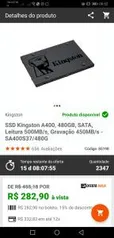 [KABUM-APP] SSD Kingston A400, 480GB, SATA, Leitura 500MB/s, Gravação 450MB/s