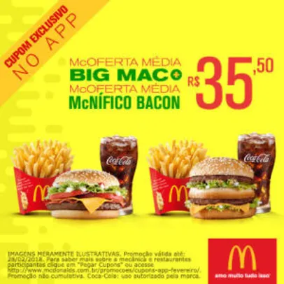 McOferta média Big Mac + McOferta média McNífico Bacon no McDonald's - R$35,50