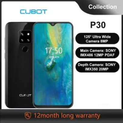 Smartphone Cubot p30 6.3 helio p23 4gb + 64gb | R$471