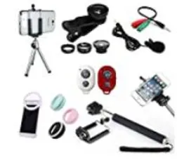 Kit Youtuber 6x1 - Mini Tripé + Bastão Selfie com Suporte Celular + Controle + Microfone Lapela com Adaptador + Led Ring