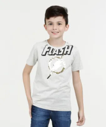 Camiseta Infantil Estampa Flash Paetês Liga da Justiça - R$16
