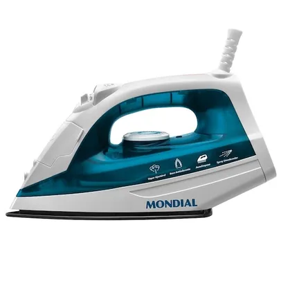 Ferro de Passar a Vapor Mondial F32 com Spray e Base Antiaderente 1200W - Branco/Azul 