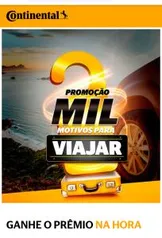 R$1000 para usar em hotéis na compra de 4 pneus Continental acima do aro 14, ou General Tire para caminhonete e SUV - linha Grabber