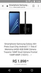 Smartphone Samsung Galaxy A8+ Preto Dual Chip Android 7.1 Tela 6" Memória 64GB 4GB RAM Câmera Traseira 16MP Dual Câmera Frontal 16MP+8MP (14231) - R$1899