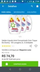 Sabão Líquido Ariel Concentrado Com Toque De Downy - 50 Lavagens 2L 3 Unidades - R$75