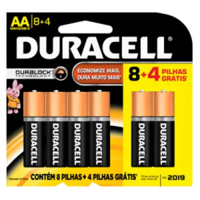 Pilha alcalina Duracell AA leve 12 pague 8 - R$24,10 + Frete grátis