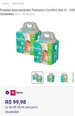 Fraldas Descartáveis Pampers Confort Sec G - 120 Unidades por R$95