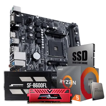 Kit Upgrade Package, AMD 5 3500, Asus A320, DDR4, 8GB 3000MHZ, SSD 240GB, Fonte 600W | R$2444