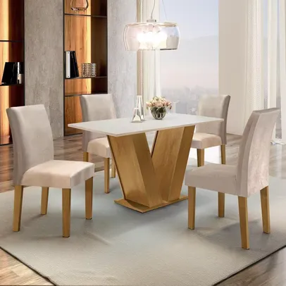 Conjunto Sala de Jantar Mesa Tampo MDF 4 Cadeiras Espanha Yescasa Ypê/Suede Bege