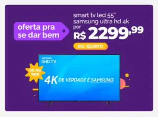 [Reembalado][APP] Smart TV Samsung 55" UltraHD 4K 55NU7100 - 12x sem juros | R$ 2299