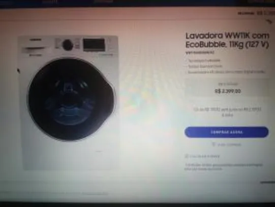 Lavadora Samsung WW11K com EcoBubble, 11Kg (127 V) - R$2.159