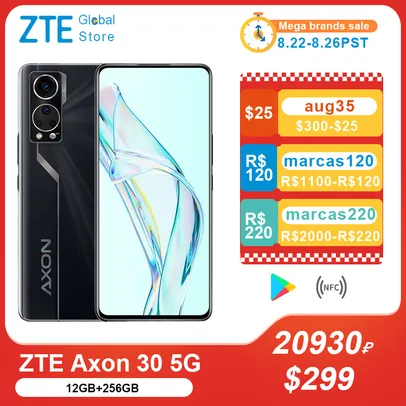 Smartphone Versão global ZTE Axon 30 5G Smartphone Câmera sob a tela 6.92'' 