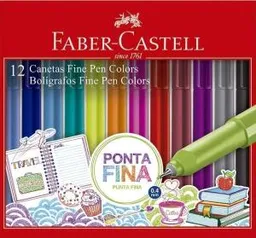 [PRIME] Caneta Ponta Fina, Faber-Castell, Fine Pen Colors, FPB/ES1ZF, 12 Cores