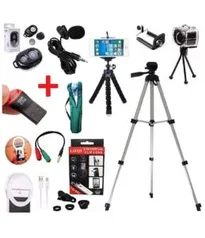 Kit Youtuber Básico 9x1 - Selfie, Controle Bluetooth, Tripé Flexivel, Microfone de Lapela, Flash - R$57