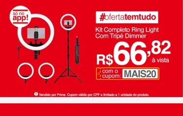 Kit Completo Ring Light Com Tripé Dimmer Youtuber Selfie | R$67