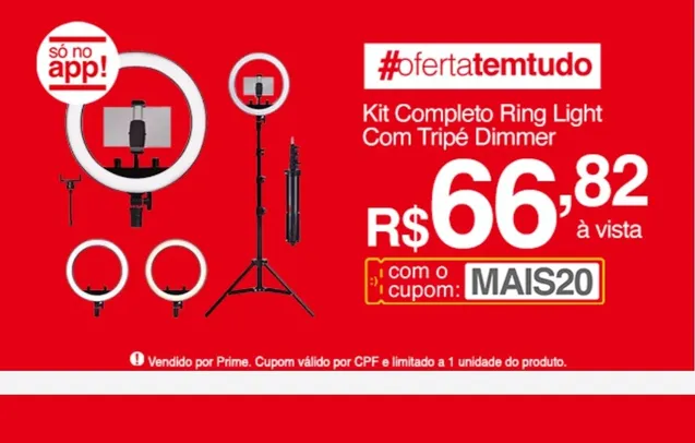 Kit Completo Ring Light Com Tripé Dimmer Youtuber Selfie | R$67