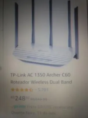Roteador Wireless Dual Band TP-Link AC 1350 Archer C60 | R$248