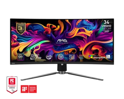 Monitor Gamer MSI OLED QUANTUM DOT MAG 341CQP, 34" QHD, 175Hz, 0.3ms, DisplayPort e HDMI, HDR, Adaptive-Sync