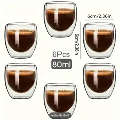 [Taxa Inclusa] Conjunto de 6 canecas de vidro parede dupla para café expresso 80ml