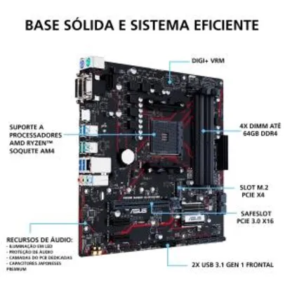 Placa Mãe Asus Prime B450M Gaming/BR, Chipset B450, AMD AM4 | R$639