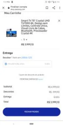 Smartv 70" Samsung Crystal UHD TU7000 | R$4000