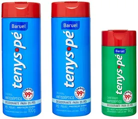 Kit Talco Antisséptico Tenys Pé Baruel: 2 Originais 100gr, 1 Canforado