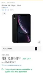 iPhone XR 128GB Preto | R$3.399