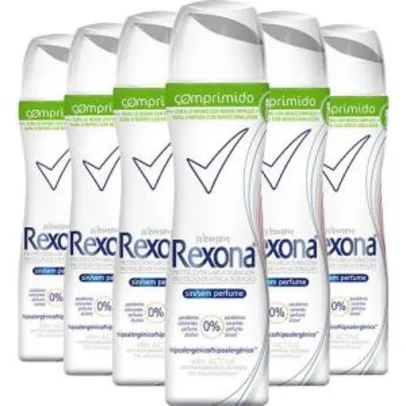 Kit com 6 Desodorantes Antitranspirante Aerosol Rexona Women Sem Perfume Comprimido 85ML por R$ 20