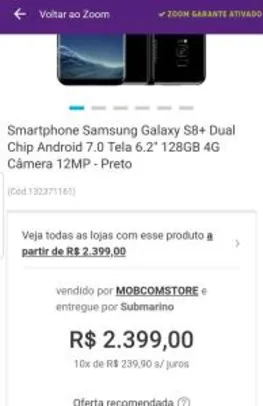 Smartphone Samsung Galaxy S8+ Dual Chip Android 7.0 Tela 6.2" 128GB 4G Câmera 12MP - Preto | R$2.399