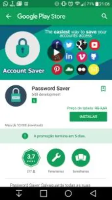 Grátis: App Grátis - Password Saver - Google Play | Pelando