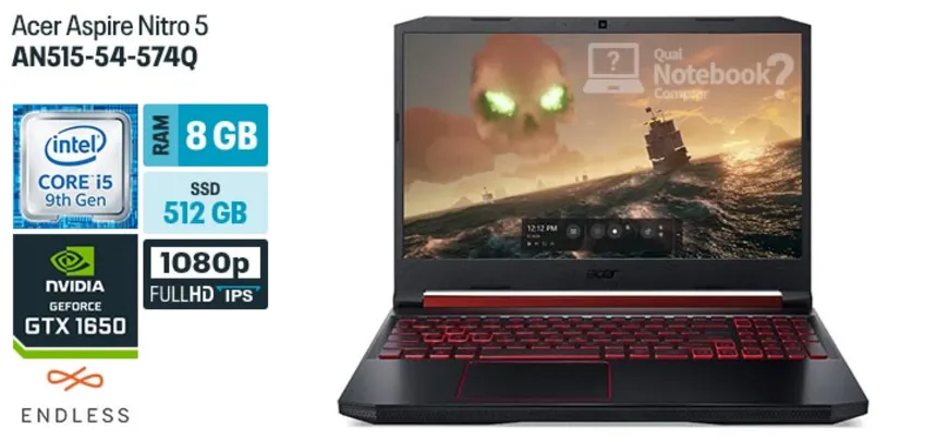 Notebook Gamer Acer Aspire Nitro 5 9ª Intel Core I5 8gb (Geforce Gtx1650 4gb) 512gb Ssd | R$4500