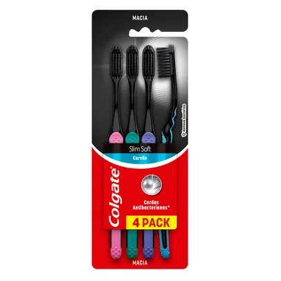 [ REGIONAL | 60% OFF 2ª Unidade ] Escova de Dente Colgate Slim Soft Black 4 Unidades