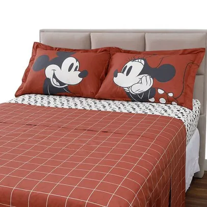 [AME R$125 - SC R$87,50] Jogo de Cama Casal Mickey e Minnie Percal 180 Fios 4 Peças 100% Algodão 